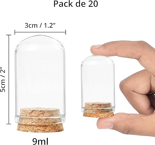 Winter Shore Mini Cloche en Verre Decorative 9 ml [Lot de 20] - Cloche Dome Vide pour Plantes, Cadeaux, Fleurs, Figurines, Petites Décos - Minis Bouteilles avec Bouchon en Liège - Nail Gallerys