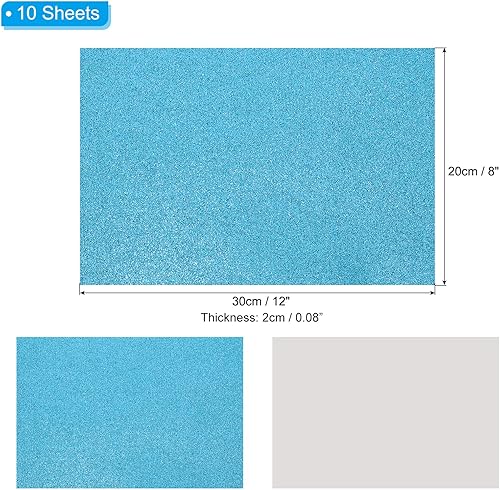 PATIKIL Feuille de Mousse Pailletée EVA Brillante Bleu Clair 11 x 8 Pouces 2 mm d'Épaisseur Feutre Pailleté pour Projets d'Artisanat DIY, 10 Pièces - Nail Gallerys