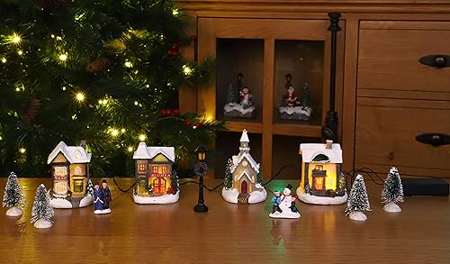 Toyland® 12 pièces Mini scène de Village Lumineuse avec lumières LED - Fonctionnement à Piles - Décoration de Noël - Nail Gallerys