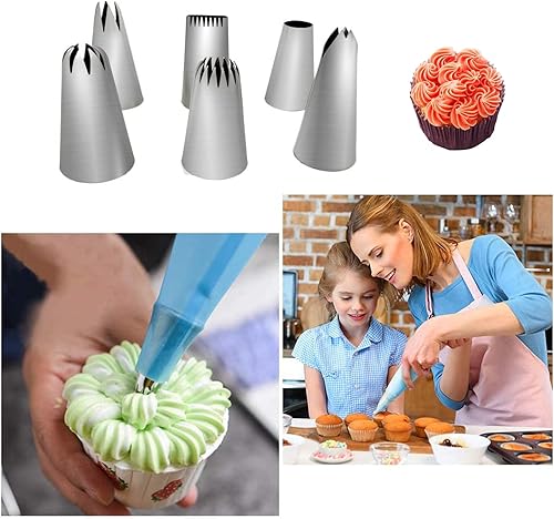 7pc Kit de Poche à Douille de Poche à Douille Réutilisable, Accessoire Kit Professionnelle 1 Pièces,6 buses en acier inoxydable, pour la cuisson et Décoration de Gâteaux - Nail Gallerys