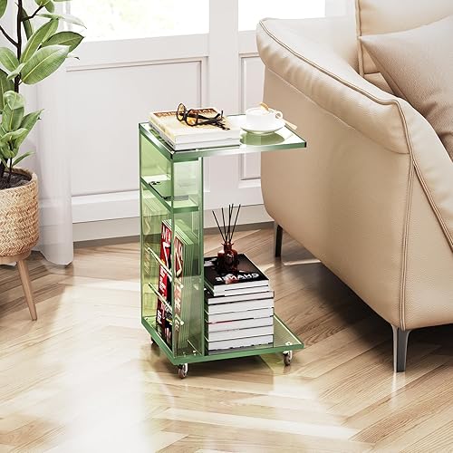 solaround Table d'Appoint en Acrylique, Bout de Canapé, Mobile avec 4 roulettes, Montage Facile, pour Salon, Chambre, 35 x 30 x 55 cm (Orange) - Nail Gallerys