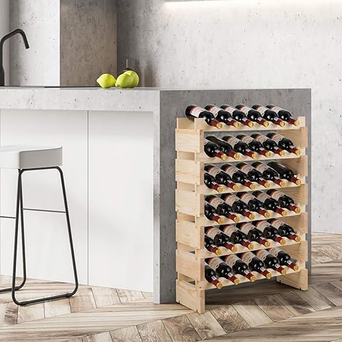 KOMFOTTEU Casier à Bouteilles pour 72 Bouteilles, Porte-Bouteilles à 6 Niveaux en Bois de Pin, Étagère à Vin sur Pied, Empilable Rangement, 119 x 29 x 71,5 cm (72 Bouteilles) - Nail Gallerys