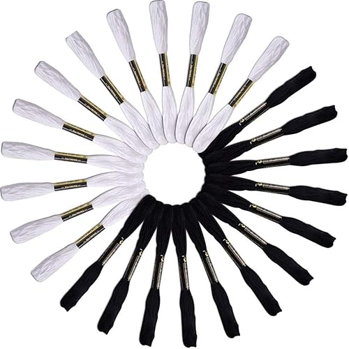 Ogquaton Lot de 24 écheveaux de fil blanc et noir pour la broderie Bracelets à tricoter au point de croix, robustes et économiques - Nail Gallerys