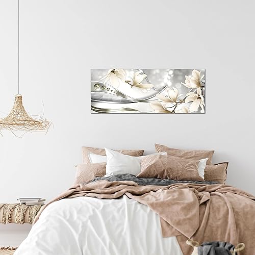 Runa Art Tableau mural XXL Fleurs Magnolia 200 x 80 cm Blanc rose 5 parties - 033355b - Nail Gallerys