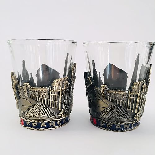 VIANAYA - Set de 2 verres à shot en verre et en métal Paris Tour Eiffel - thème tous les monuments de Paris - hauteur 6 CM - Nail Gallerys