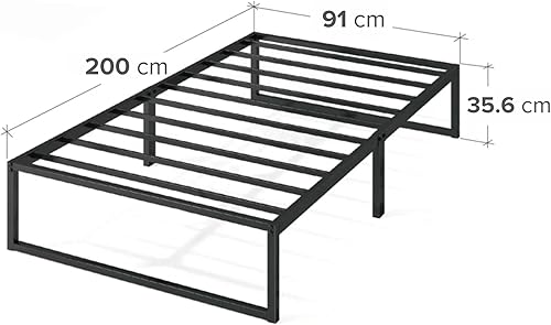 Zinus Lorelai Lit 140 x 200 cm – Hauteur 36 cm avec Espace de Rangement sous Le lit – Plateforme en métal – Noir - Nail Gallerys