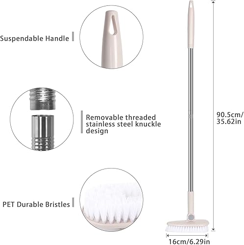 Brosse à récurer pour Sol de Salle de Bain, Baignoire, Douche, carrelage - Rotative - 16 cm de Large - 90 cm de Long - Manche à Pousser pour l'intérieur - pour Toilettes et Cuisine - Nail Gallerys