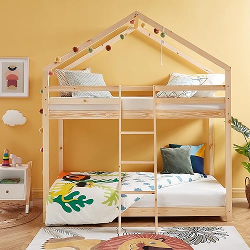BAÏTA - Lit cabane superposé Tiny pin Massif 90x190 sommier Inclus - Nail Gallerys