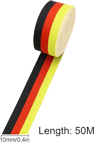 FSWWSF Bobine de Ruban Tricolore 50m*10mm Ruban Nylon Bobine Décorative Tricolore Noir Rouge et Jaune en Couleurs pour Emballage Bannière Artisanat et Fête Nationale - Nail Gallerys