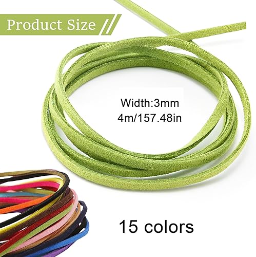 15 Couleurs 4m x 3mm Cordon Cuir,WideSmart Cordon de Lanière en Daim,Laniere Cuir Vintage Cordon Collier pour Pendentif Les Bracelets et Colliers Bricolage Emballage Cadeau - Nail Gallerys