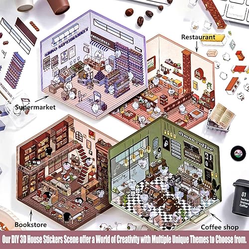 YURNB Stickers Drew House, Autocollants de Scène de Maison Miniature, 8 Ensembles D'autocollants de Maison 3D à Faire Soimême, Autocollants de Scène DIY Amusants Créez Votre Propre Supermarché - Nail Gallerys