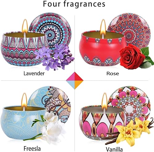 Lot de 4 bougies parfumées pour femme, bougies d'aromathérapie, bougies parfumées en cire de soja véritable, bougies de voyage portables en métal, cadeaux d'anniversaire pour elle, fête des mères - Nail Gallerys