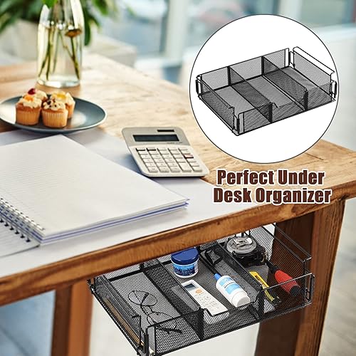 BestAlice Tiroir de rangement à suspendre sous le bureau, tiroir coulissant en métal noir avec séparateur d'espace, accessoires pour bureau, maison, école - Nail Gallerys