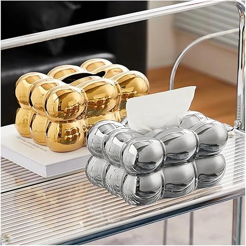 ZADFHSI Boîte à mouchoirs Kawaii Guimauve - Table moderne - En céramique - Décoration d'intérieur - Boîte à mouchoirs de luxe dorée - Esthétique (doré) - Nail Gallerys