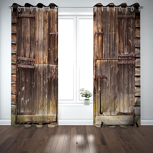 Rideaux Et Draperies Intérieurs Impression De Porte en Bois Usé Moderne 3D Imprimé Motif Thermiques Isolants Anti Froid 140x240 Cm Rideau Occultants À Oeillets pour Chambre, 2 Panneaux - Nail Gallerys