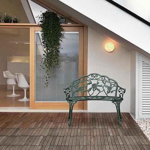 Relaxdays Banc de Jardin, décoratif et Pratique, pour 2 Personnes, H x L x P : 79 x 99 x 56 cm, Noir et Vert - Nail Gallerys