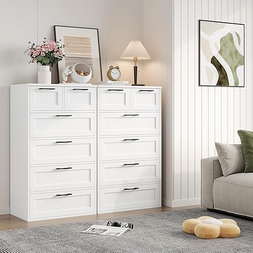 HOCSOK Commode 6 Tiroirs, Bois Armoire Chambre à Tiroirs, Haute Meuble de Rangement pour Salon, Chambre, Couloir, Blanche, 40 x 60 x 99,5 - Nail Gallerys