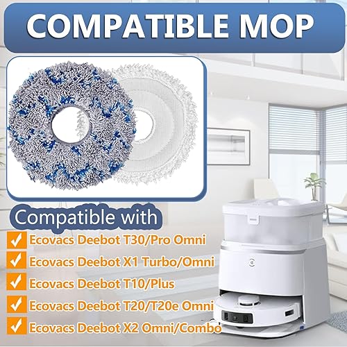 Lot de 8 serpillères de rechange compatibles avec ECOVACS DEEBOT T30 OMNI/ T20 OMNI/ X1 Turbo/ X1 OMNI / X1 E OMNI / T10 / T10 PLUS / X2 OMNI/ X2 COMBO serpillère réutilisable et lavable - Nail Gallerys
