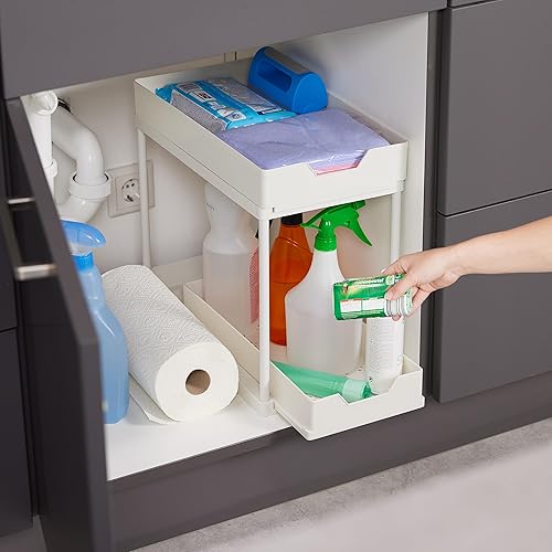 Relaxdays Rangement sous évier, 2 Niveaux, Extensible, HxLxP: 37x22x40 cm, Organiseur Cuisine & Salle de Bain, Blanc - Nail Gallerys