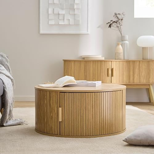 Calicosy - Table Basse Ronde avec Rangement D75 cm - Collection Ernest - Design Vintage et Pratique - Meuble de Salon Élégant en MDF - Nail Gallerys