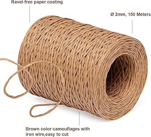 ilauke Fil de Papier 150m Rotin de Papier de Fer Fil Naturel Paper Corde en macramé,Ø 2mm matériel Artisanal et auxiliaire pour Anniversaire, Mariage, Jardinage ou décoration de Table-Couleur Nature - Nail Gallerys