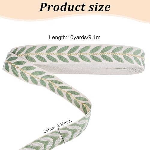 DELORIGIN Ruban Jacquard Tissé Vert de 9 m Motif de Feuille Sangle de Broderie pour Couture Artisanat Rideau Décoration de la Maison Sac à Dos Paquet de Sangles (25mm) - Nail Gallerys