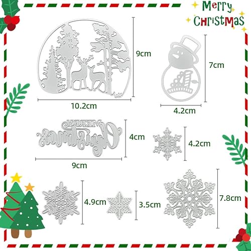 7 Pièces Matrice de Découpe Joyeux Noël, FUKPO Coupe Die Sapin de Noël Martice Decoupe Merry Chrismas Flocon de Neige Cerf Bonhomme de Neige, Dies Noel Pochoir en Métal pour Scrapbooking Carte - Nail Gallerys