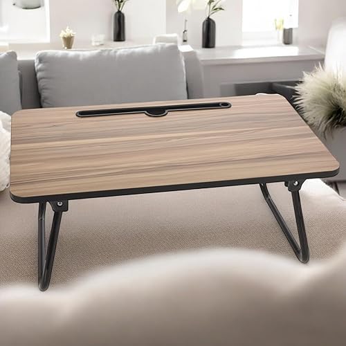 MIJOMA Plateau de lit aspect bois, table de service pliable avec fente pour tablette, 52 x 30 x 21 cm, pieds en métal pliable, polyvalent et pratique - Nail Gallerys
