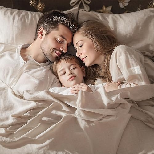 TUMEI Parure de lit 4 pièces 100% Lin français lavé, Drap-Housse Durable à Poches Profondes, Drap Plat et 2 taies d'oreiller en Lin Naturel, Grand lit - Nail Gallerys