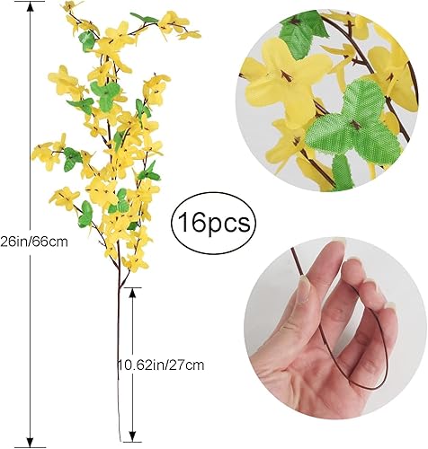 Minnhua 16 Faisceaux Jonquilles artificielles Faux Fleurs Jaune Faux Artificielles Jasmin d'hiver Artificielle Gypsophile en Soie Décoration pour Vase Mariage Maison Bureau Fête Hôtel 26inch - Nail Gallerys