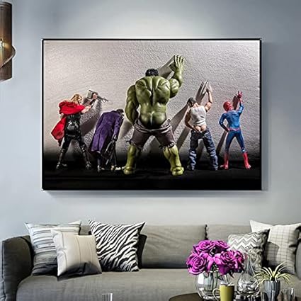 Peinture sur toile - Motif : vengeur dans les toilettes - Hulk - Poster de super-héros - Impression d'art moderne pour chambre d'enfant - Décoration d'intérieur - Sans cadre - 60 x 90 cm - Sans cadre - Nail Gallerys