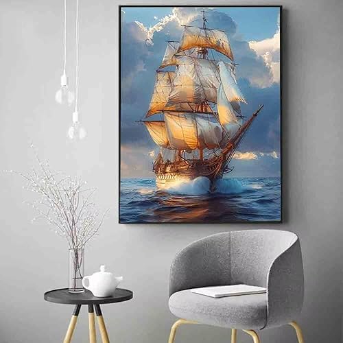 Diamond Painting Mer Diamond Painting Adulte, Broderie Diamant Bateau Peinture Diamant Loisirs Créatifs Adultes Carré Cristal Strass Point de Croix Puzzle, Tableau Decoration Murale 30x40cm -41hN - Nail Gallerys