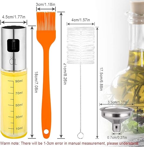 Miiepls Pulvérisateur d'huile en Verre Portable, 2 Pièces Vaporisateur Huile Bouteille de Distributeur d'huile d'olive 5 en 1 pour Barbecue, Cuisine, Salade, Pâtes, Pain de Cuisson, etc. (100 ml) - Nail Gallerys