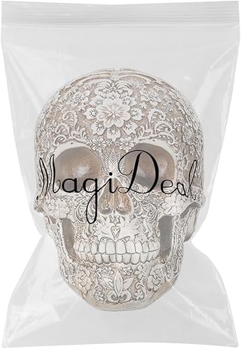 Crâne Humain en Résine avec Fleur Motif Gravé Main Ornement Style Gothique Bar - Nail Gallerys