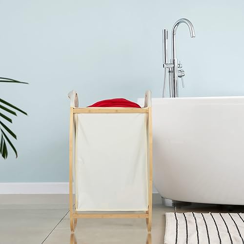Relaxdays Panier à Linge, Tissu, Cadre en Bambou, sans Couvercle, 70 L, HLP : env. 80 x 44 x 43 cm, Nature et Beige - Nail Gallerys