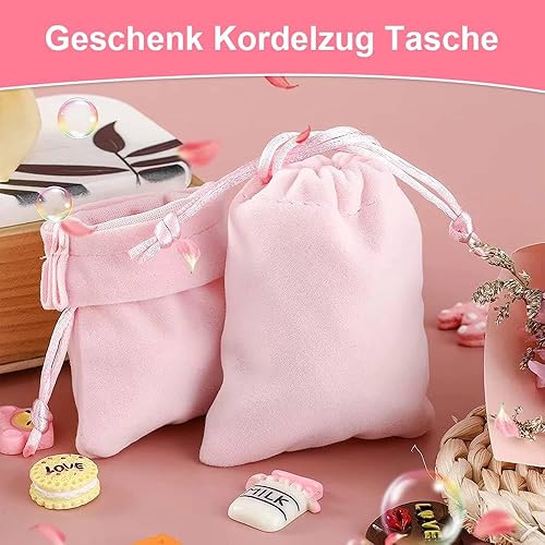 Dianeil Lot de 12 sachets en velours rose avec cordon de serrage, 7 x 9 cm, pour bijoux, bagues - Nail Gallerys
