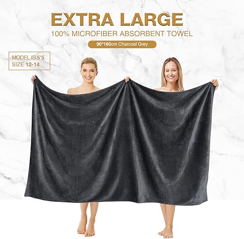 RenFox 2 Serviette de Bains, Draps de Bain 90 * 160cm Grande Serviettes Extra Large Super Doux et Très Absorbant, Drap de Bain pour Sauna, Yoga Serviette de Bain Grande Taille (Gris) - Nail Gallerys