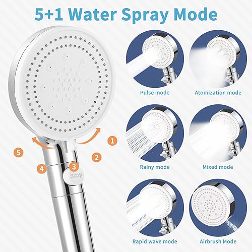 Pommeau de Douche Anti Calcaire, Pommeau de Douche Filtrant, Pommeau de Douche Haute Pression avec 1,5m Tuyau de Douche y Support, 6 Types de Pulvérisation, Douchette Douche Salle de Bain, Noir - Nail Gallerys