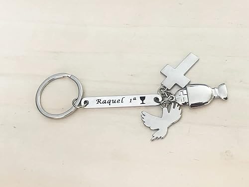regalo grabado Porte-clés pour communion avec perles personnalisées avec texte - Nail Gallerys