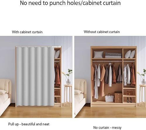 Serenitison Rideaux d'armoire de Couleur Unie,Rideaux de Garde Robe à Rail Coulissant,Rideaux D'éTagèRe,Rideau D'Armoire à Chaussures,pour bibliothèque,Machine à Laver,avec Rail de Guidage - Nail Gallerys