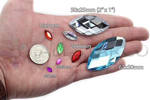 Allstarco 8x4mm Assorted Colors Tiny Navette Flat Back Acrylic Rhinestones Marquise Gems for Crafts Horse Eye Costume Embelishments Card Making Jewels Jewelry Making Cosplay Jewels - 300 Pieces - Nail Gallerys