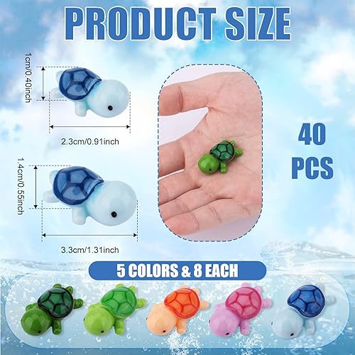 KINBOM 40 Pièces Tortue de Mer Figurines Tortue Ornements Miniature Marine Animal Décoration pour Party Festival Activités à Thème Anniversaire DIY Home Garden Décoration (2 Tailles Différentes) - Nail Gallerys