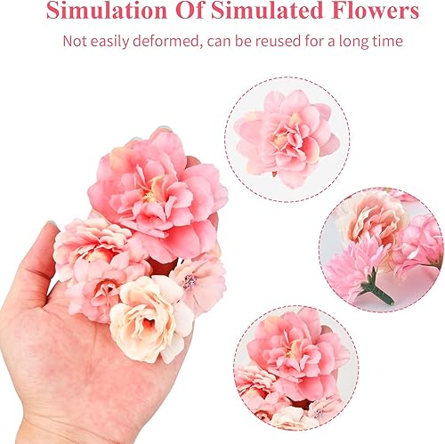 volumoon 17 Pcs Têtes de Fleurs Artificielle,Tête de Rose Fleur Artificielle 4-8cm Mini Fleurs Artificielles,Faux Tête de Fleurs pour DIY Couronne Bouquet, Mariage Fleur Decoration de Mariage - Nail Gallerys
