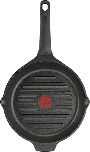 TEFAL E24940 Robusto Poêle à griller en fonte d'aluminium 26 cm Nettoyage facile Revêtement anti-adhésif Indicateur de température Passe au lave-vaisselle Compatible induction Noir - Nail Gallerys
