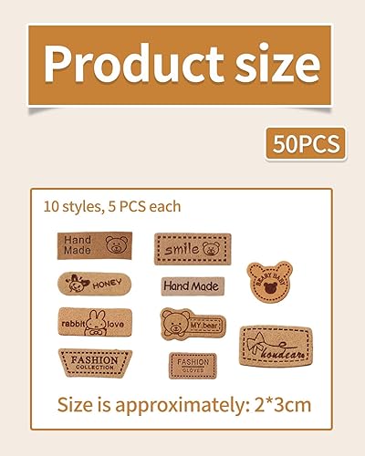 FDCGAS etiquette couture,50pcs Étiquettes Faites Main Étiquettes Cuir PU,Étiquettes Relief Fabriquées Main pour Tricot et Crochet,Bricolage Etiquette Couture pour Sacs Jeans Chaussures (10Styles) - Nail Gallerys