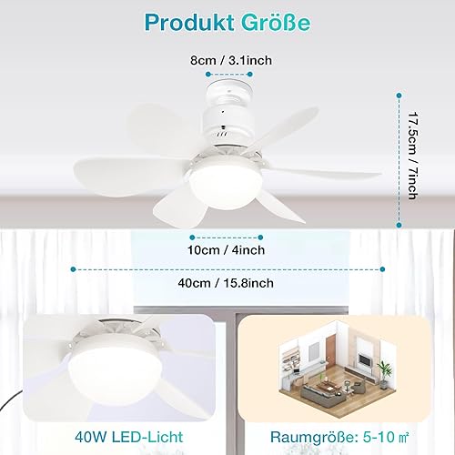 Rosnek Ventilateur de Plafond 40cm avec éclairage, 40W Plafonnier à Intensité Variable avec Télécommande, Ventilateur de Plafond Silencieux pour éclairage Salon Chambre à Coucher (Blanc) - Nail Gallerys