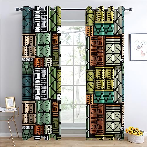 GEDAEUBA Rideau Occultant Thermiques Tribal Ethnique Patchwork - Lot de 2 Rideaux Imprimé pour Salon Chambre Fenetre Cuisine, Rideaux et Draperies Intérieurs à Oeillets, 117x137 cm (LxH) - Nail Gallerys