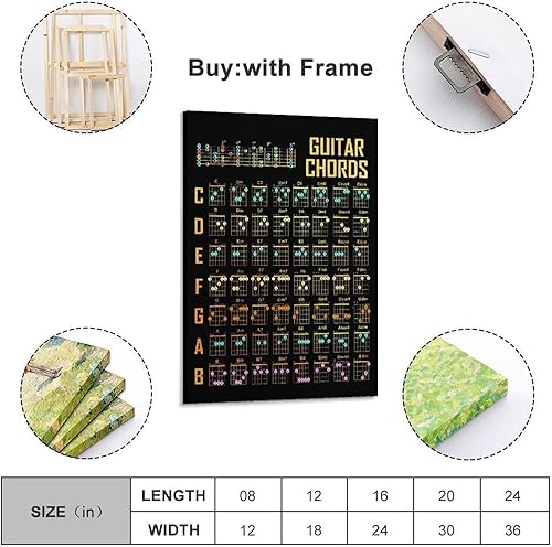 Poster de musique esthétique pour chambre à coucher avec accords de guitare 60 x 90 cm - Nail Gallerys