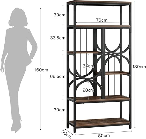 Tribesigns Bibliothèque Industrielle à 5 Niveaux, 180 cm de Hauteur, étagère d'exposition, étagère de Rangement Ouverte pour Le Salon et Le Bureau à Domicile, Brun Rustique - Nail Gallerys