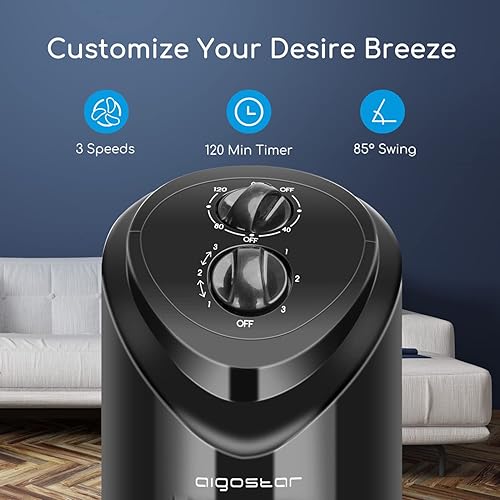 Aigostar Benson - Ventilateur Tour, 3 Vitesses, Oscillation 85º, Silencieux, Minuterie 120 min, Hauteur 82 cm, Design Compact, Installation Facile. Ventilateur sur pied portatif de 45 W - Nail Gallerys